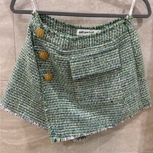 Self-Portrait Green Tweed Skirt with Gold Buttons UK 8 / US 4